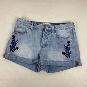 PacSun Girlfriend Denim Shorts With Embroidered Cactus size 26